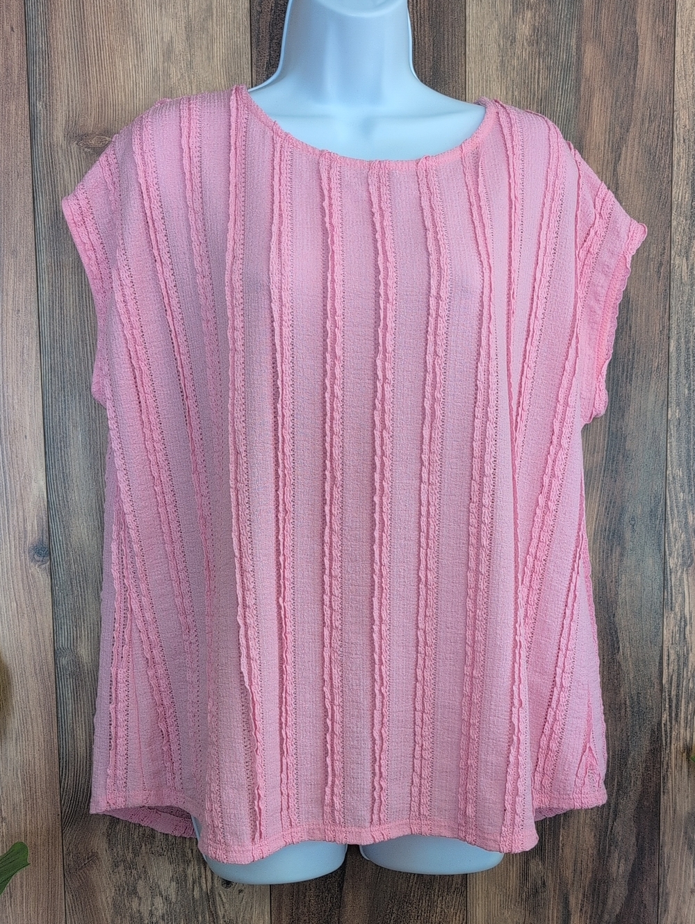 7th Ray Pink Textured Stripe Tunic Top L        T269